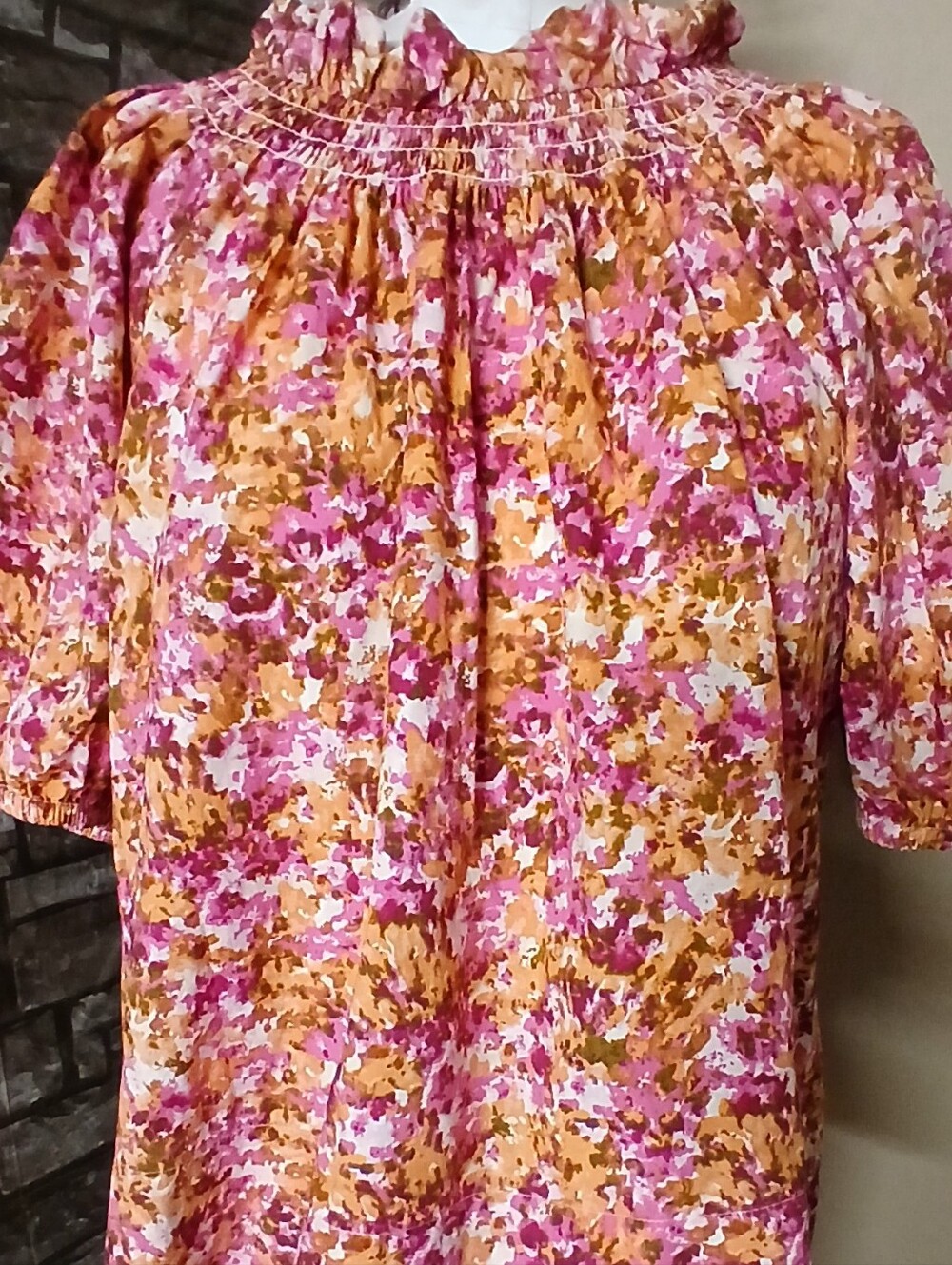 J. Crew Floral Women's  Smocked Peasant Top in Pink & Gold